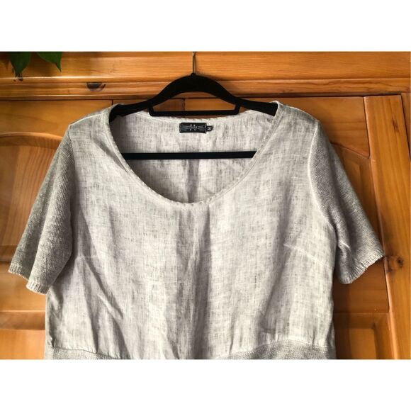 “Muza Poland Linen Dress – Gray, Short Sleeve, Artistic Knit Details (M - Picture 4 of 14
